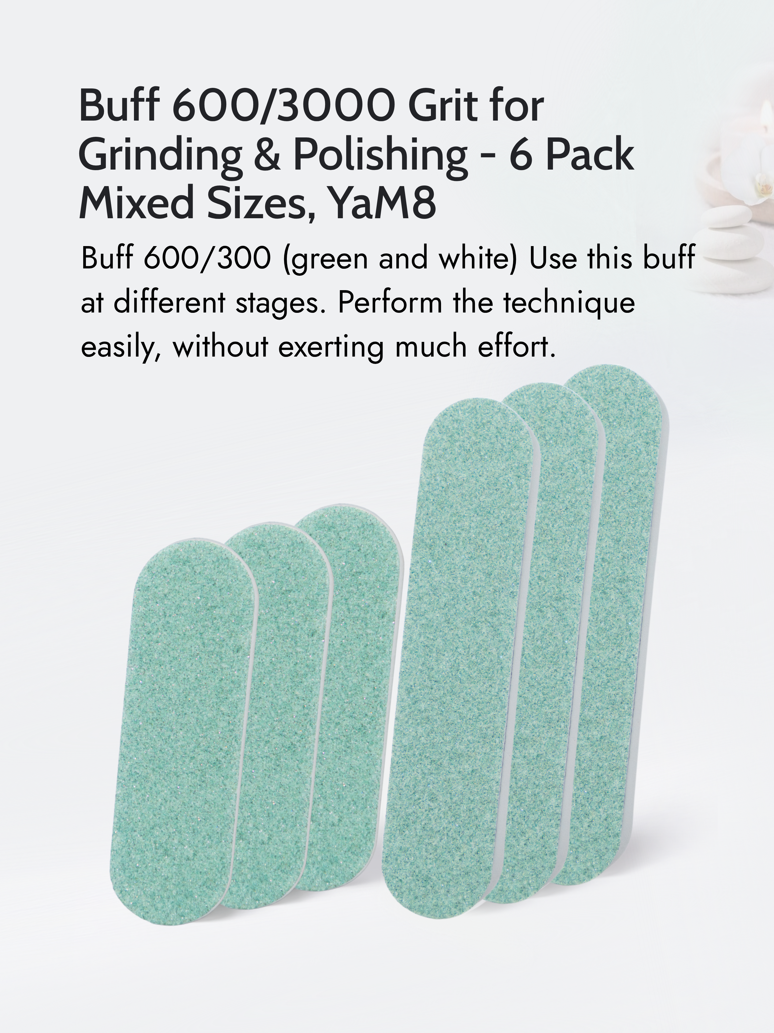 Japanese Manicure Buff Set – 600/3000 Grit for Grinding & Polishing, 6-9 cm - 6 Pack, YaM8