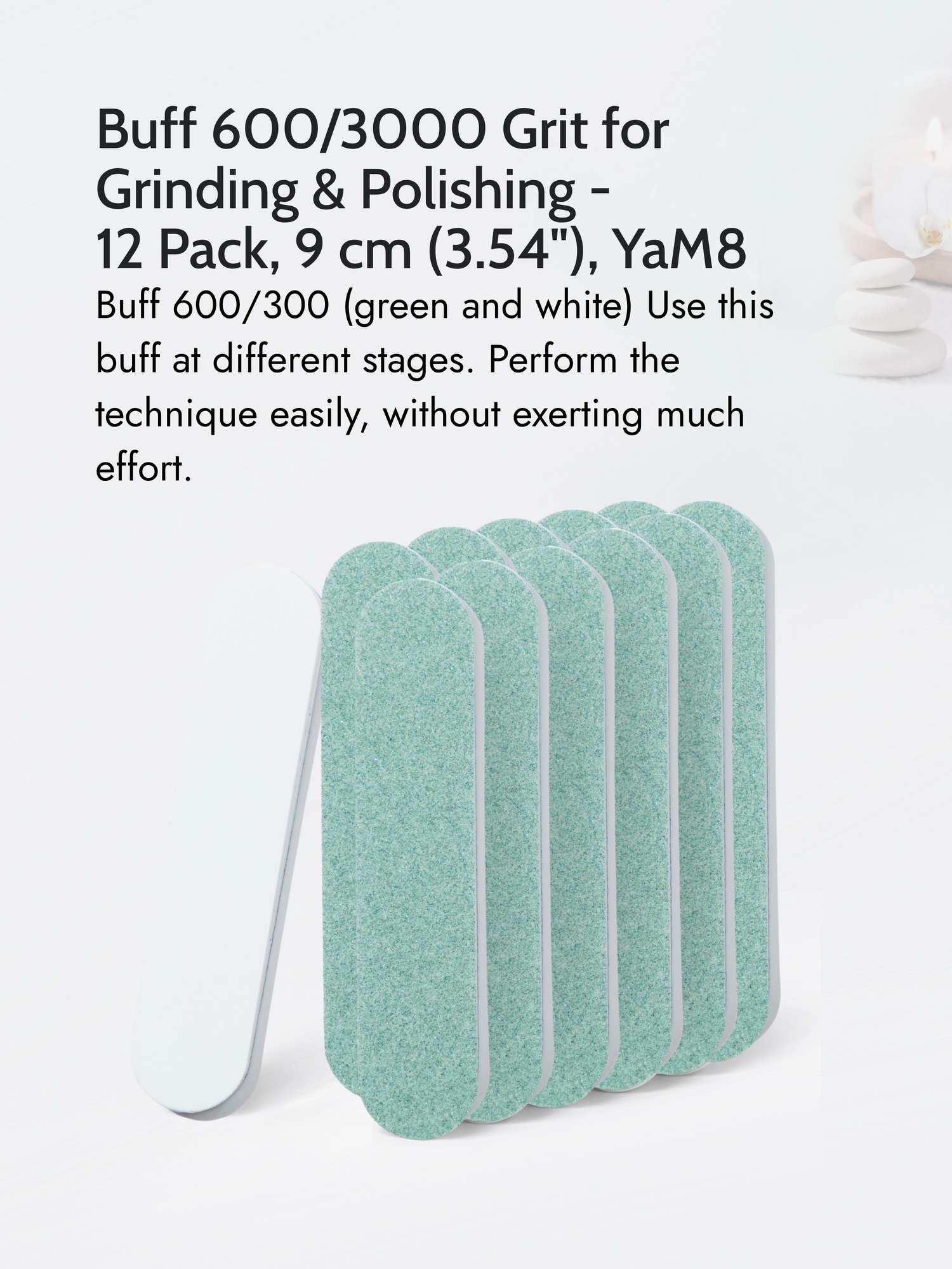 Japanese Manicure Buff Set – 600/3000 Grit for Grinding &amp; Polishing, 9cm - 12 Pack, YaM8