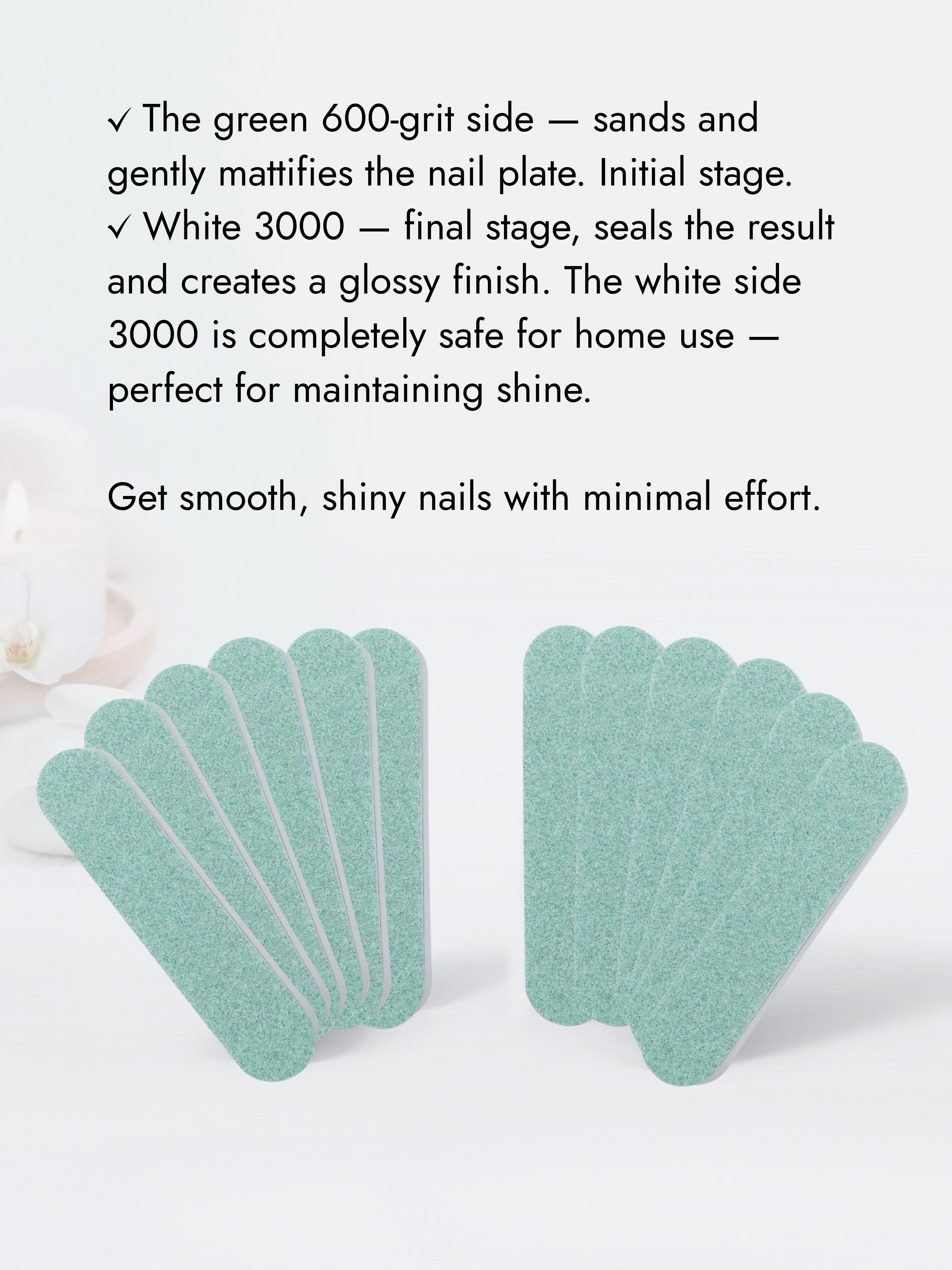 Japanese Manicure Buff Set – 600/3000 Grit for Grinding &amp; Polishing, 9cm - 12 Pack, YaM8