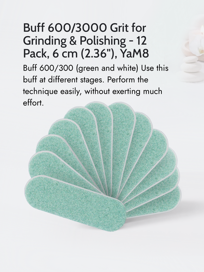 Japanese Manicure Buff Set – 600/3000 Grit for Grinding &amp; Polishing, 6cm - 12 Pack, YaM8