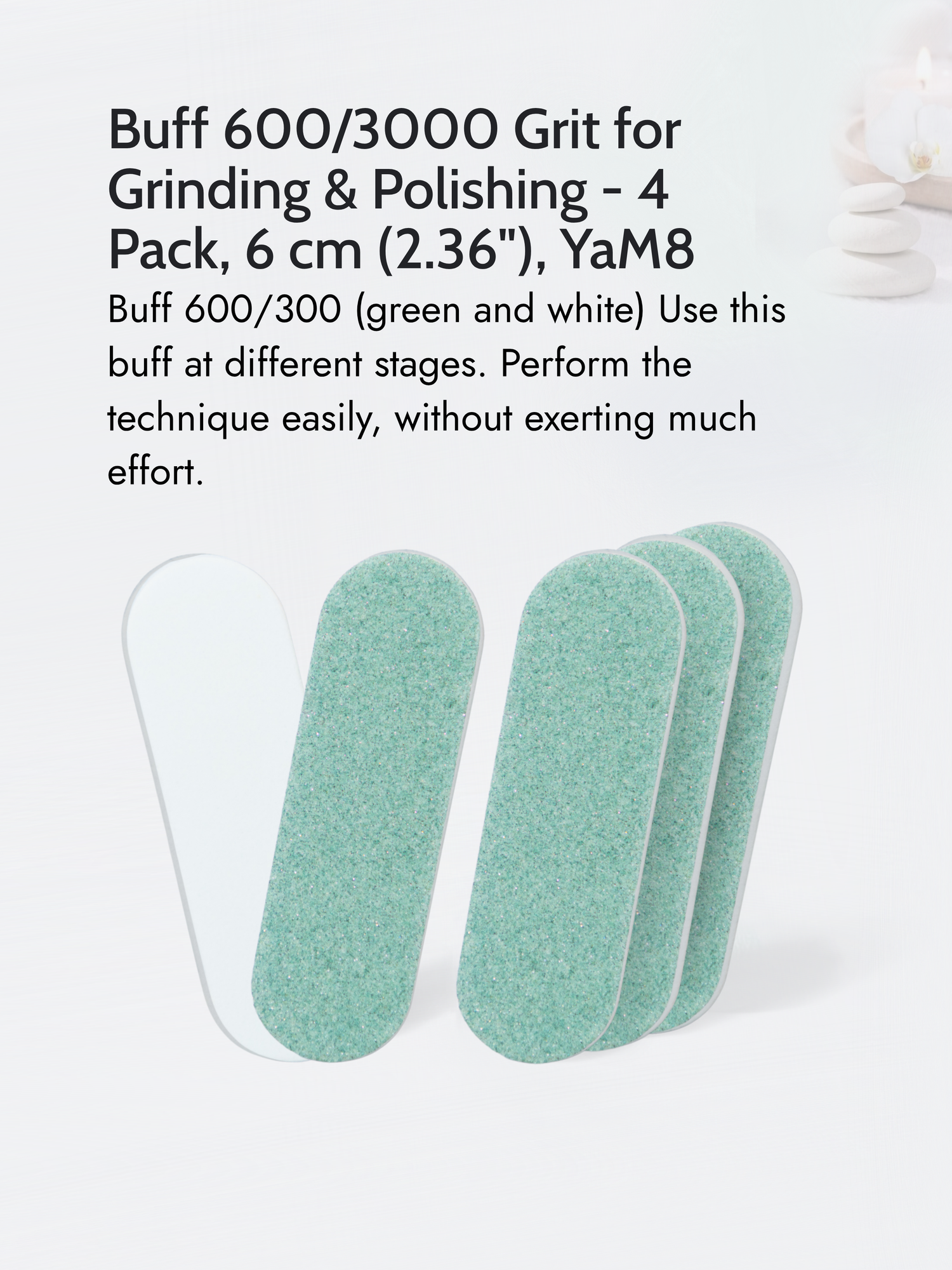 Japanese Manicure Buff Set – 600/3000 Grit for Grinding &amp; Polishing, 6cm - 4 Pack, YaM8
