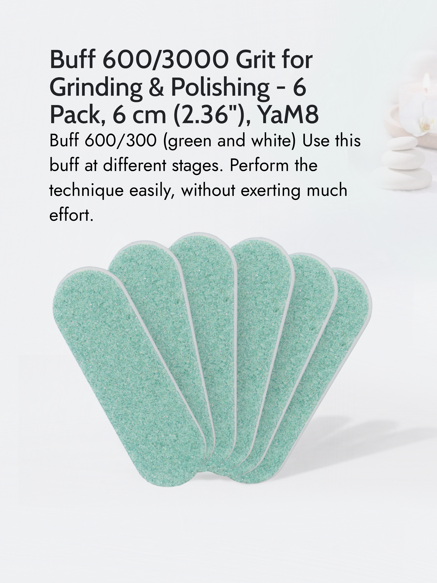 Japanese Manicure Buff Set – 600/3000 Grit for Grinding &amp; Polishing, 6cm - 6 Pack, YaM8