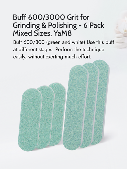 Japanese Manicure Buff Set – 600/3000 Grit for Grinding &amp; Polishing, 6-9 cm - 6 Pack, YaM8