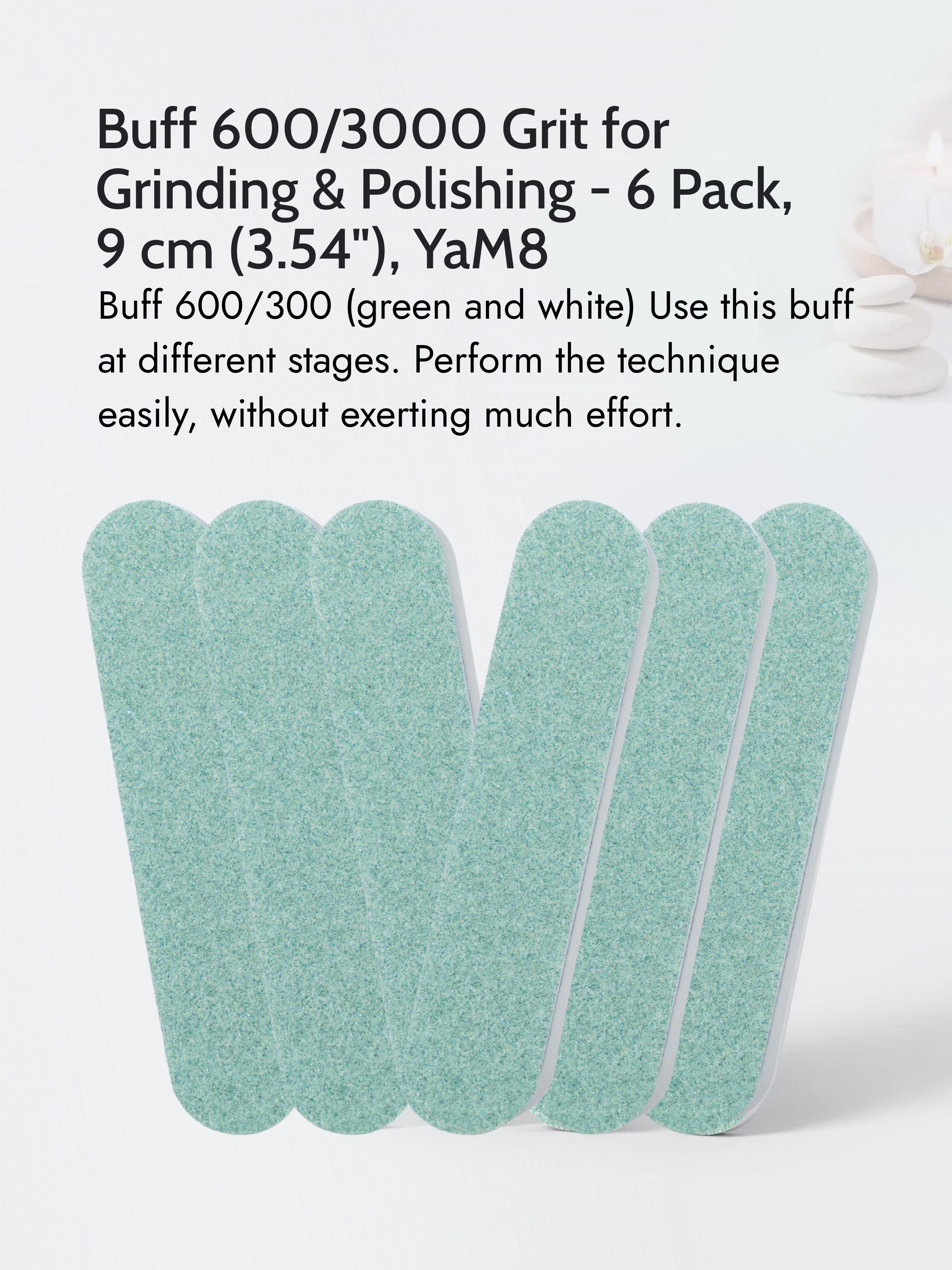Japanese Manicure Buff Set – 600/3000 Grit for Grinding &amp; Polishing, 9cm - 6 Pack, YaM8